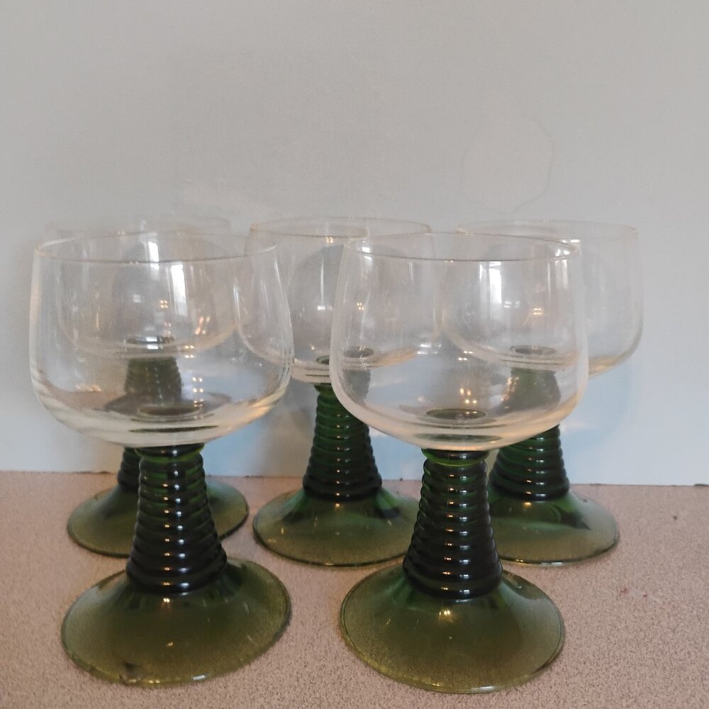 Roemer Germany Green Beehive Stem Goblet, Set of 5